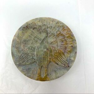 Carved stone peacock trinket box